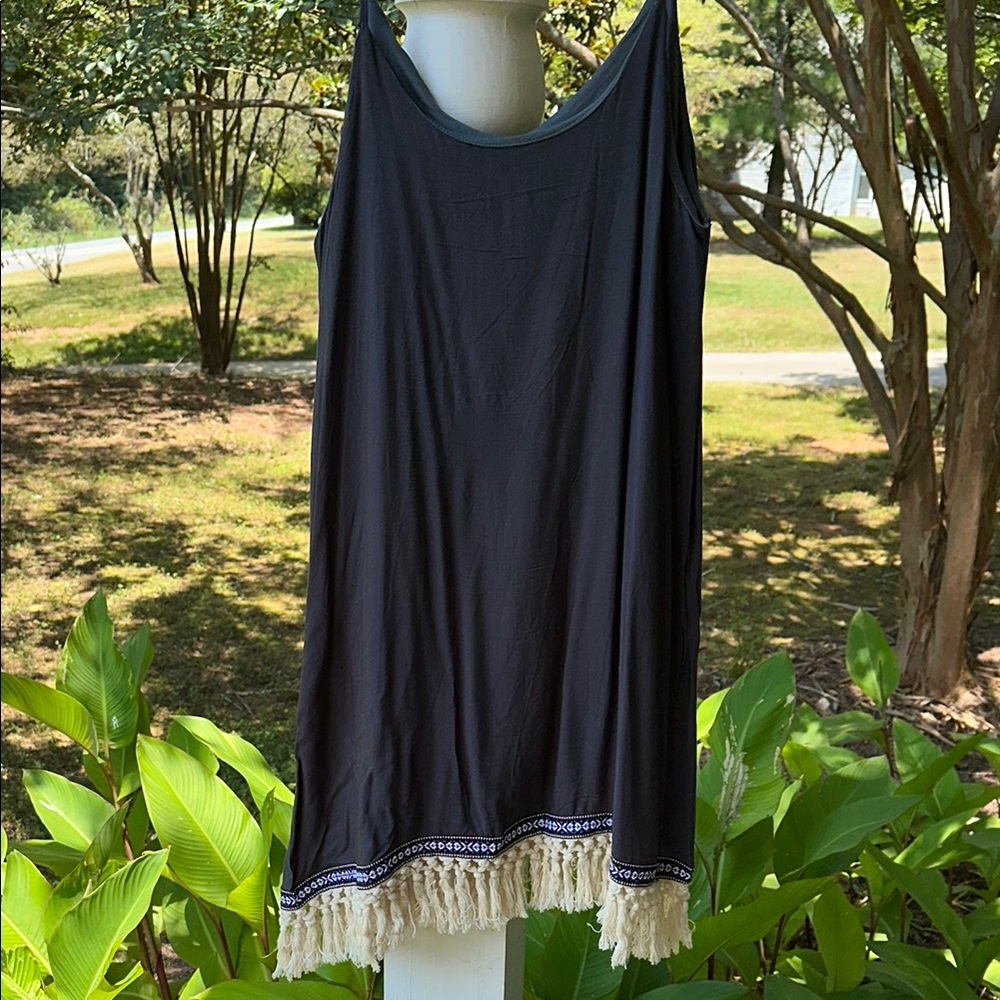 Beach By Exist Navy sundress with Fringe Hem